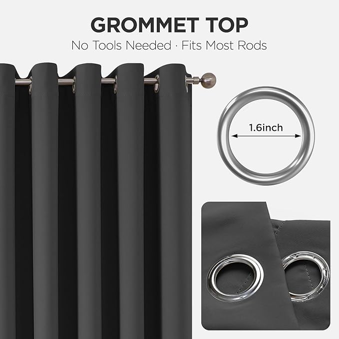 Joydeco Blackout Patio Sliding Door Curtains 90 Inches Long, Grommet Privacy Room Divider Curtains, Extra Wide Thermal Blackout Drapes for Bedroom Living Room (Grey, 60Wx90L, 1 Panel)