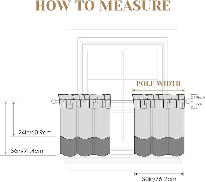 HOMEIDEAS Non-See-Through Light Grey Privacy Sheer Kitchen Curtains, 30 X 24 Inches Long 2 Panels Sheer Curtains Light Filtering Bathroom Window Drapes for Bedroom Living Room