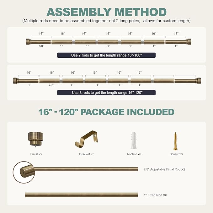 Lootkell Antique Bronze Curtain Rods for Windows 66 to 120 Inches Adjustable Length Heavy Duty 1" Diameter Window Curtain Rod with Solid Metal Finials for Outdoor Farmhouse Bedroom Kitchen Living Room