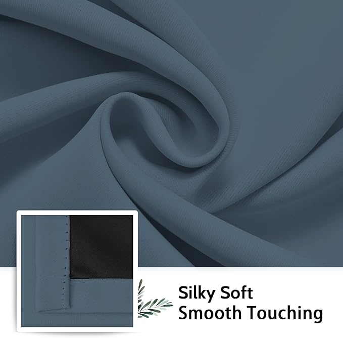 SimpleHome 100% Blackout Curtains for Bedroom,Thermal Insulated Stone Blue Grommet Window Drapes Room Darkening Curtains for Living Room with Black Back,38 x 63 Inch,2 Panels