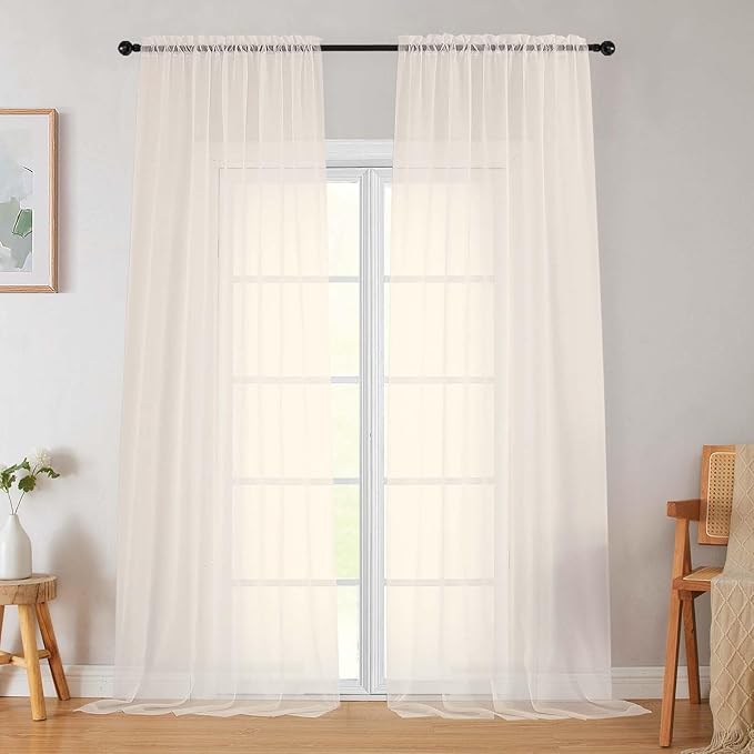 Cream Sheer Curtains for Bedroom Living Room 96 Inches Long 2 Panels, Modern Airy Soft Lightweight Rod Pocket Light Filtering Sheer Curtains Drapes, Cream, Each 42" Wx96 L Inch
