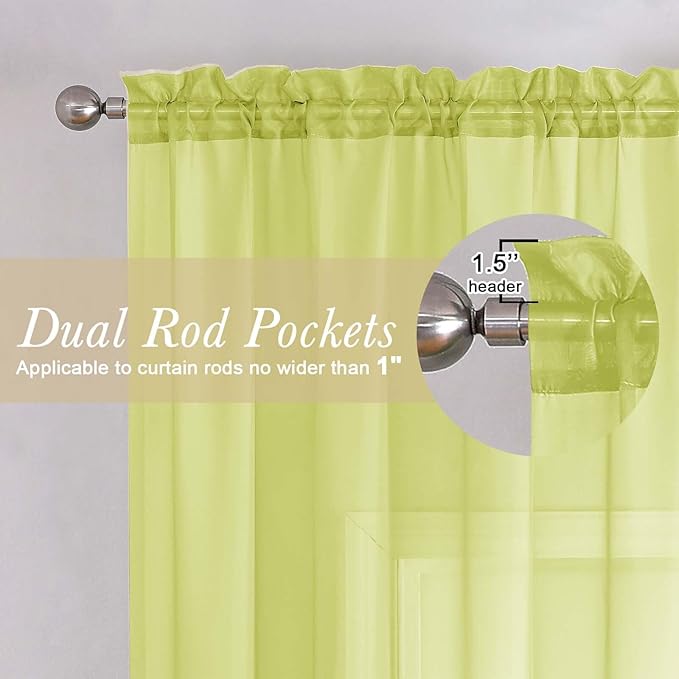 Lecloud Lemon Sheer Curtains for Living Room 54 Inch Length 2 Pcs, Solid Color Voile Modern Farmhouse Decor, Airy Rod Pockets Bedroom Curtains for Bathroom Dining Room, Each Panel 42" W x 54" L