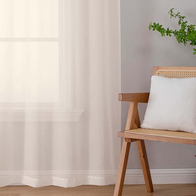 Extra Long Sheer Cream Curtains for Bedroom Living Room 120 Inches Long 2 Panels Set, Solid Soft Light Filtering Rod Pocket Sheer Window Curtains, Cream, Each 42" Wx120 L Inch