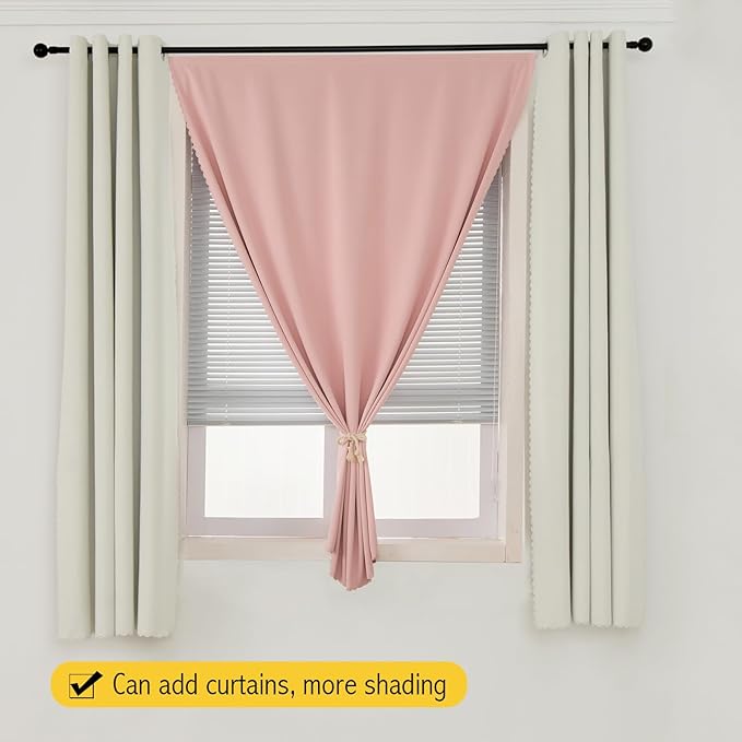 Self Adhesive Blackout Curtains- Stick on Curtains Shades Window Blinds Curtains No Rod Needed Easy to Hang Curtain, Use for Bedroom, Living Room,Roman Shades, 59" W X 59" L, Pink, 1 Panel