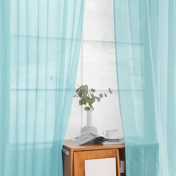 youleyar Solid Sheer Rod Pocket Curtain Voile Draperies 2 Panels White Beige Black Grey Ivory 52 Inch Width 84 Inch Long 1 Pair for Kitchen Bedroom Children Living Room Yard (Sky Blue,52Wｘ84L)
