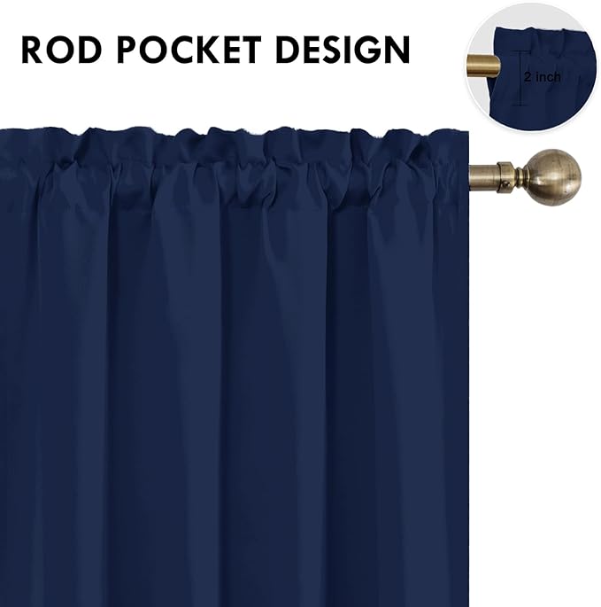 DWCN Short Blackout Curtains for Bedroom 54 Inches Long 2 Panels Set, Solid Thermal Insulated Energy Saving Window Treatment Drapes, Rod Pocket Curtains for Kids Boys Room (W42 x L54 Inch, Navy Blue)