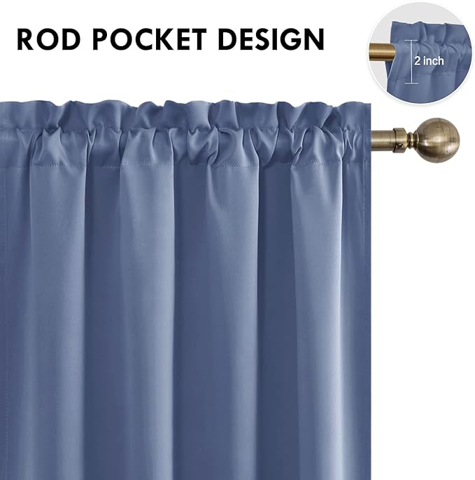 DWCN Blackout Curtains for Living Room Thermal Insulated, Energy Saving & Noise Reducing Bedroom Curtains, Dusty Blue, W 70x L 72 Inch, Set of 2 Rod Pocket Curtain Panels
