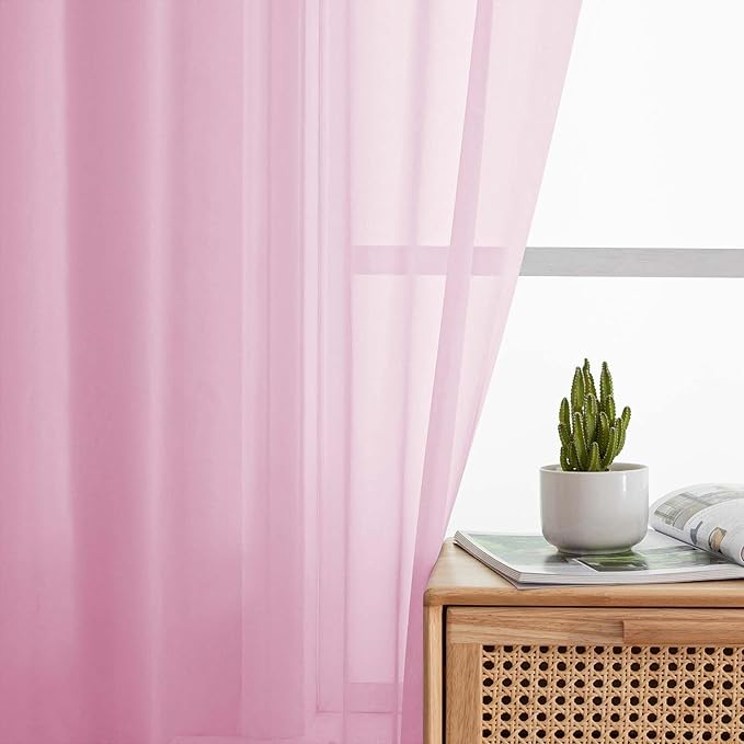 Pink Sheer Curtain for Bedroom Living Room 72 Inches Long 2 Panels Set, Solid Soft Airy Light Filtering Sheer Window Curtains, Modern Rod Pocket Door Curtain, Pink, 42" Wx72 L Inches