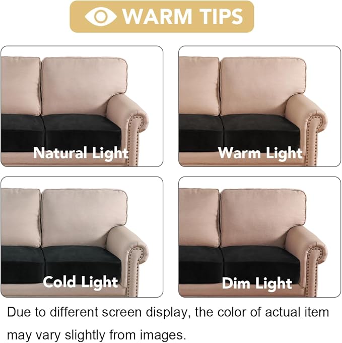 H.VERSAILTEX Velvet Stretch Couch Cushion Cover Plush Cushion Slipcover for Chair Loveseat Sofa Cushion Furniture Protector Seat Cushion Sofa Cover (3 Piece Sofa Cushion Covers, Black)