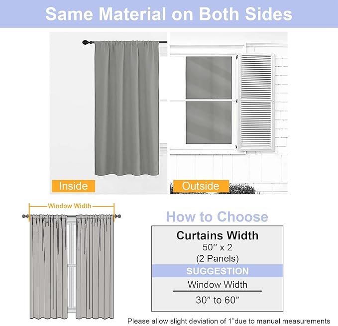 Simplebrand Ava Grey Blackout Extra Long 10ft Curtains for Patio 120 Inches Long 2 Panels Set, Solid Thermal Insulated Energy Saving Rod Pocket Window Treatment Curtains Blackout Drapes, 50 Wx120 L