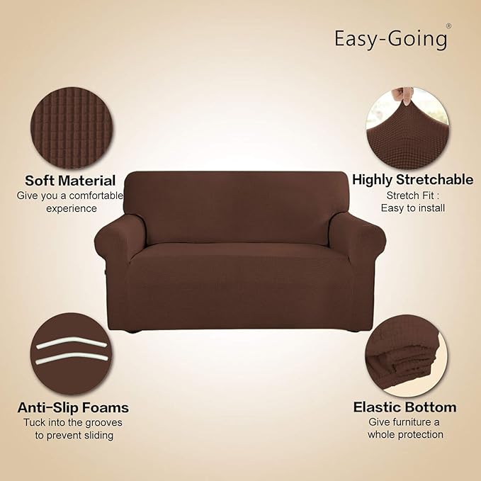Easy-Going Stretch Oversized Sofa Slipcover 1-Piece Sofa Cover Furniture Protector Couch Soft with Elastic Bottom for Kids, Polyester Spandex Jacquard Fabric Small Checks Coffee