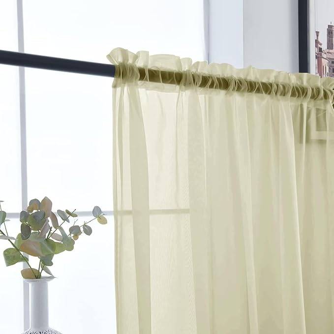 SpaceDresser Basic Rod Pocket Sheer Voile Window Curtain Panels Sage Green 1 Pair 2 Panels 52 Width 72 Inch Long for Kitchen Bedroom Children Living Room Yard（Sage Green, 52W x 72L）