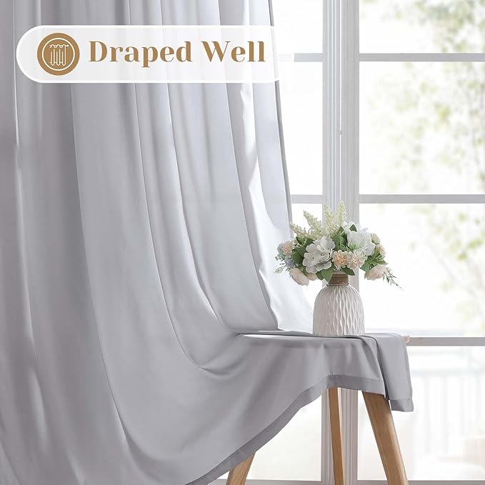 HOMEIDEAS Non-See-Through Light Grey Privacy Sheer Curtains, 52 X 84 Inches Long 2 Panels Sheer Curtains Light Filtering Window Drapes for Bedroom Living Room