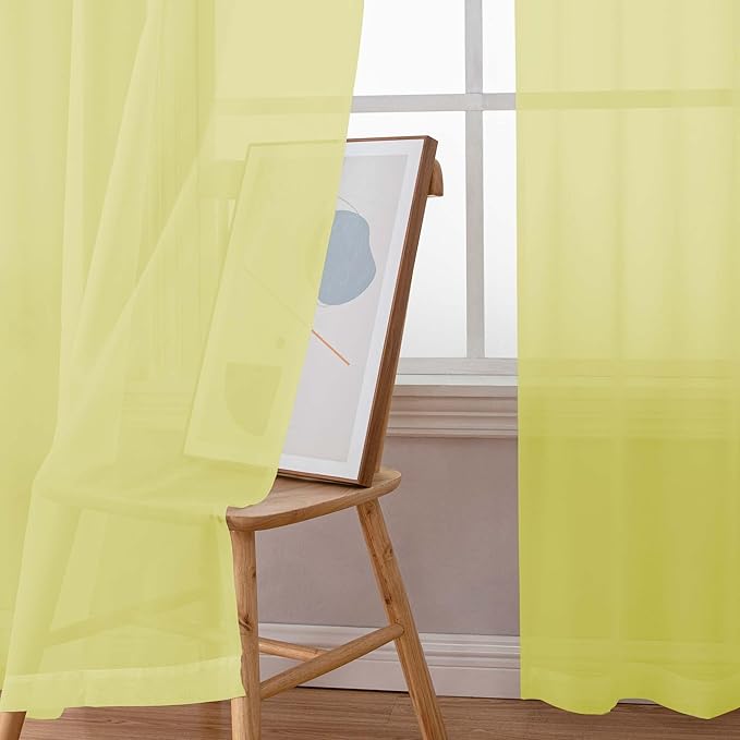 Simplebrand Lemon Sheer Curtains 63 Inch Length 2 Panels, Rod Pocket Solid Color Window Sheer Curtain Panels, Elegant Curtains & Drapes for Living Room, Bedroom 2 Panels (Ivory, 42" W x 63" L)