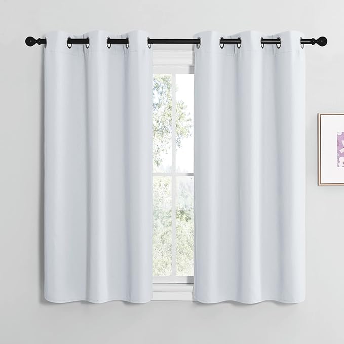NICETOWN Blackout Curtain Panels for Bedroom, Greyish White, 2 Panels, W29 x L36-inch, Thermal Insulated Grommet Top Blackout Draperies and Drapes for Basement