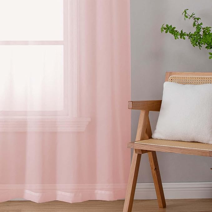 Sheer Blush Curtains for Bedroom Living Room 63 Inch Length 2 Panels, Airy Soft Light Filtering Sheer Dining Room Curtains, Modern Rod Pocket Drapes, Blush, Each 42" Wx63 L Inches