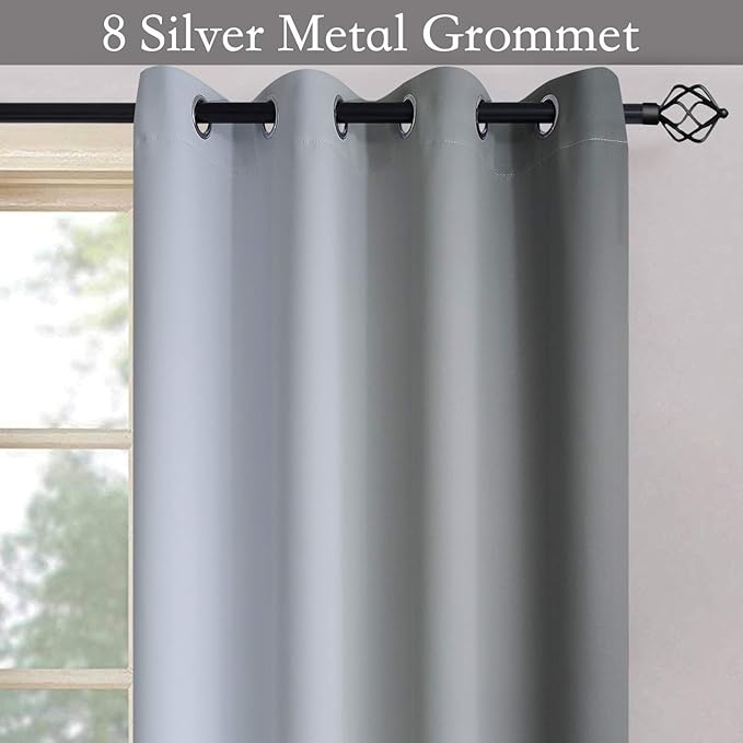 SimpleHome Ombre Room Darkening Curtains 84 inches Length for Bedroom,Grommet Gradient Light Blocking White to Grey Window Curtain for Living Room,1 Panel, 52x84 inches