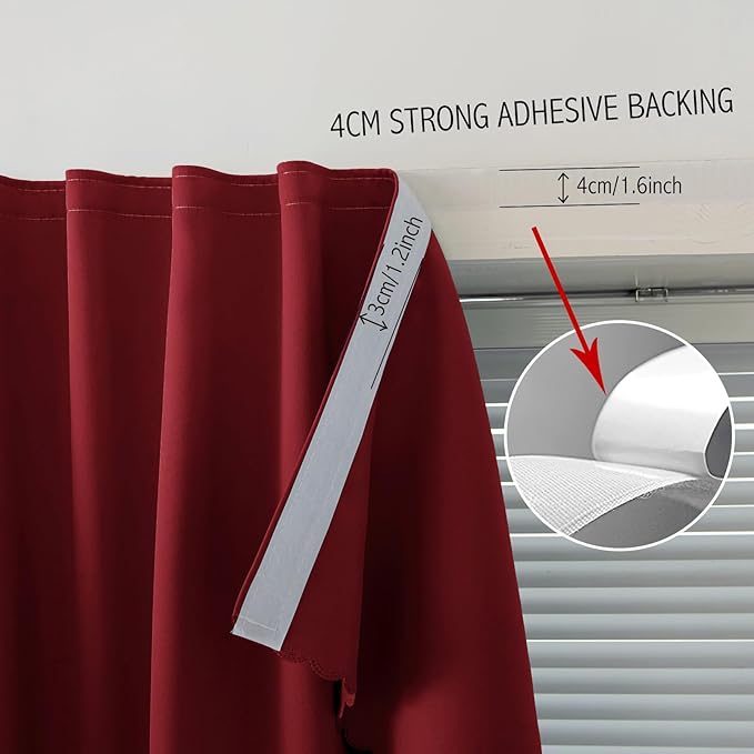 Self Adhesive Curtains, Stick Curtain Blackout Shades Window Cover Curtains for Living Room No Drilling, 59" W X 59" L, Burgundy, 1 Panel