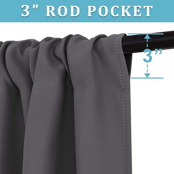 RYB HOME Blackout Curtains for Bedroom 102 inches Long, Privacy Thermal Insultaed Sunlignt Heat Blocking Drapes for Sliding Patio Door, Width 42 by Length 102, Grey, 2 Panels Set