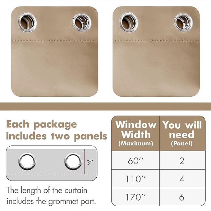 MIULEE Blackout Curtains for Bedroom Living Room Thermal Insulated Room Darkening Grommet Top Solid Light Blocking Drapery Set of 2 Window Panels 52 x 105 Inches Beige