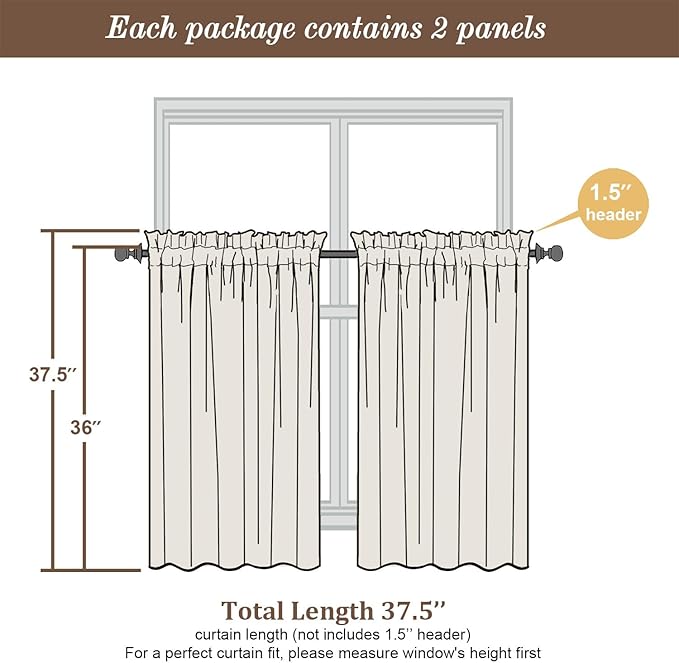 Chyhomenyc Charcoal Grey Sheer Curtains 36 Inch Length, Light Filtering Leaf Tufted Textured Small Kitchen Curtain Over Sink, Short Half Window Curtains for Bathroom Basement, 30" Wx36 L, 2 Panels