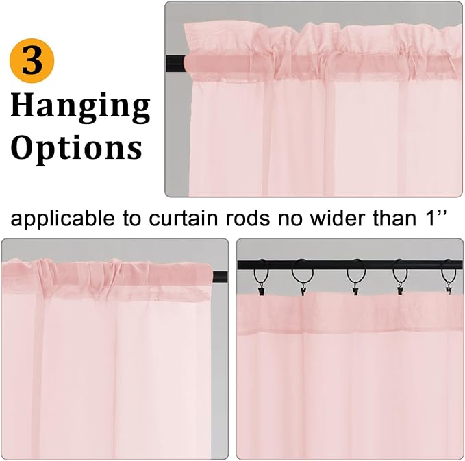 Gwine Blush Pink Sheer Curtains for Living Room 45 inches Long, Short Voile Light Filtering Window Treatments Sheer Curtains for Bedroom, Half Window Drapes with Rod Pocket, Each 42" Wx45 L