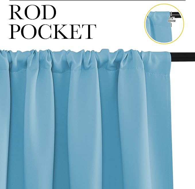 NICETOWN Window Curtains for Bedroom, Teal Blue, 2 Panels, W42 x L48 -Inch, Home Decoration Thermal Insulated Rod Pocket Blackout Blinds & Drapes for Small Windows