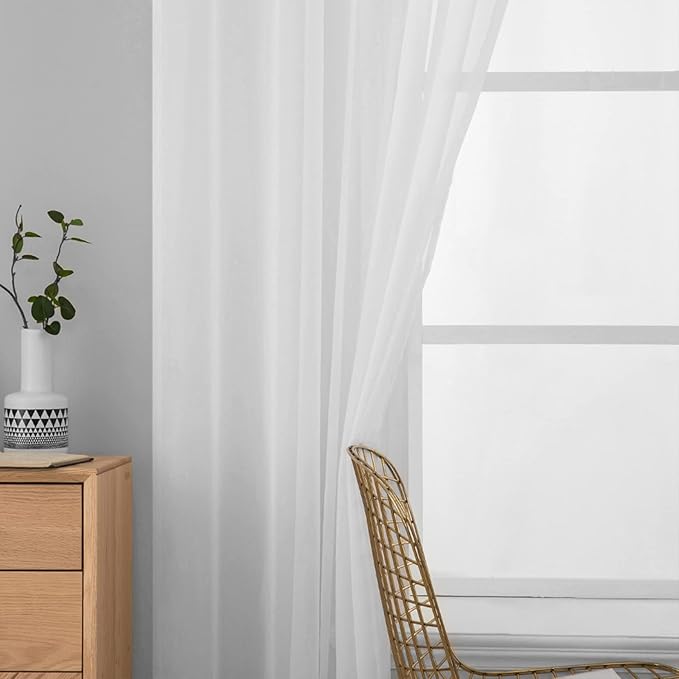 MIULEE 2 Panels Solid Color White Sheer Window Curtains Elegant Window Voile Panels/Drapes/Treatment for Bedroom Living Room (54 X 98 Inches White)