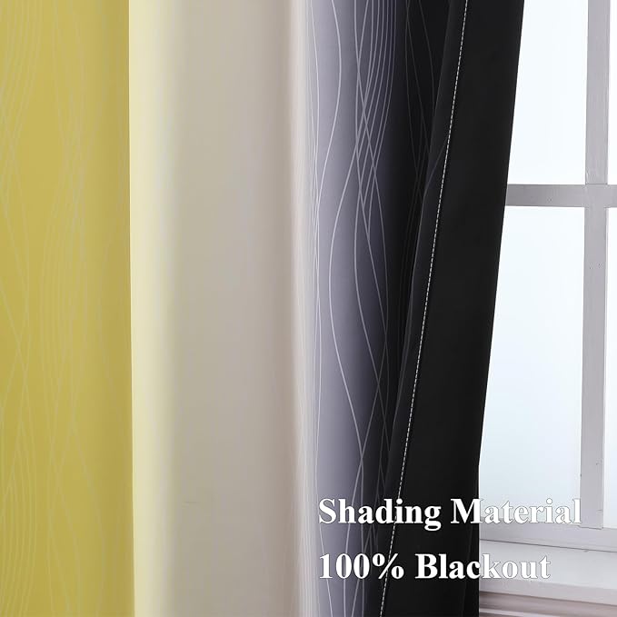 Estelar Textiler Yellow and Black Ombre Blackout Curtains for Bedroom, Thermal Insulated Gradient Blackout Drapes, Full Room Darkening Energy Saving Curtains for Living Room, 42Wx72L, 2 Panels