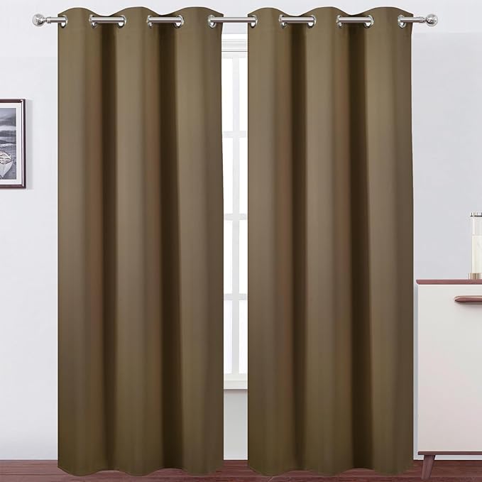 LEMOMO Brown Thermal Blackout Curtains/42 x 95 Inch/Set of 2 Panels Room Darkening Curtains for Bedroom