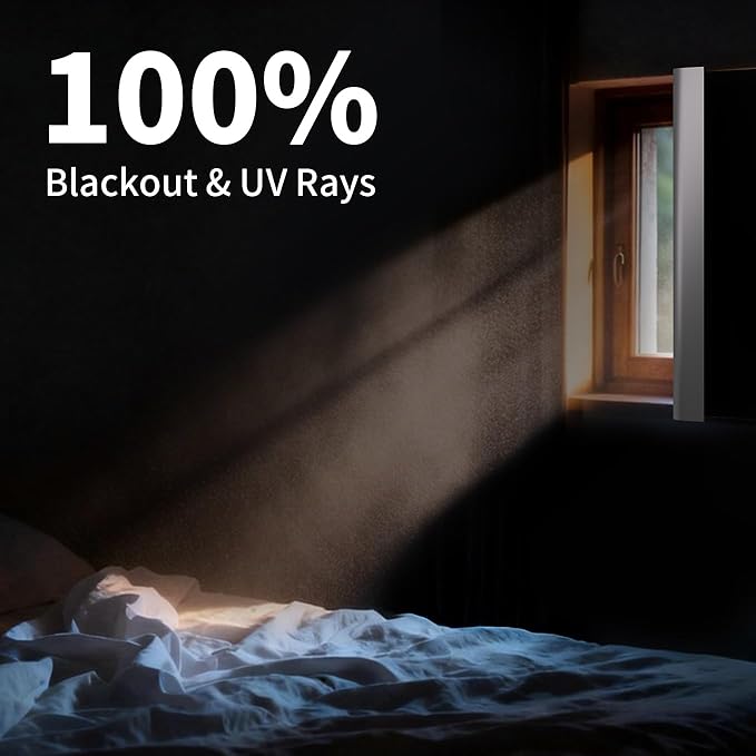 BKSAI 100% Blackout Window Cover, Portable Magnetic Black Out Curtains for Window, Black Out Shades No Drill Cuttable Blackout Blinds for Bedroom, RV, Nursery, Media Room, 118x57 inch