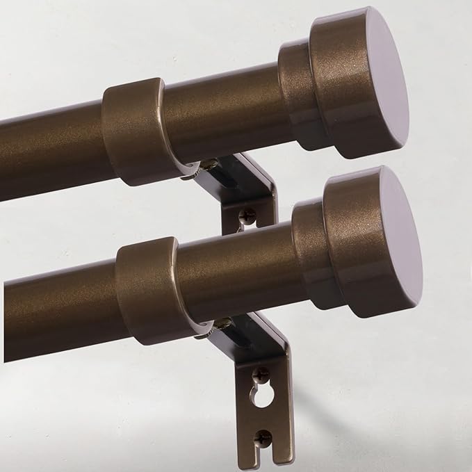 IFELS Heavy Duty Curtain Rods for Windows 48 to 84 Inch, 1 Inch Bronze Curtain Rods Set of 2 Pack for Outdoor Patio, Farmhouse, Bedroom, Kitchen, Adjustable Easy Install Drapery Rod (Bronze,30-90-2p)