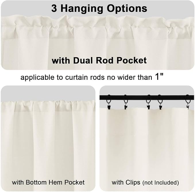 Chyhomenyc Cream Valance for Windows, Light Filtering Faux Linen Textured Small Kitchen Window Curtain, Rod Pocket Short Valance for Bathroom Laundry Basement, 60Wx14L inch, 1 Piece