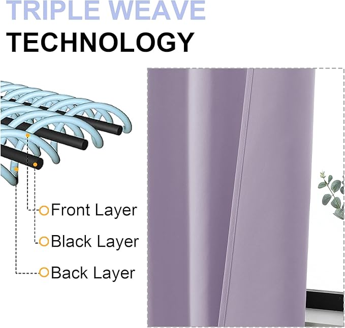 Simplebrand Ava Lilac Blackout Curtains for Bedroom, 78 Inch Length, 2 Panels Set, Privacy Thermal Insulated Rod Pocket Window Curtains for Patio, French Door, W40 x L78 Inch