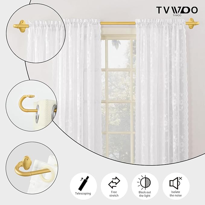TVWOO Gold Wrap Around Curtain Rods 2 Pack:Small Blackout Adjustable Window Curtain Rod for Bedroom Kitchen Apartment Renter Friendly,Room Darkening Curved Drapery Rods Easy Install,Brass Gold 28-48"