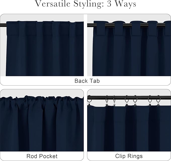 PONY DANCE Navy Blackout Curtains - Rod Pocket Curtain Panels Thermal Insulated Window Coverings Light Block for Kids' Room, 42 Wide by 54 inches Long, Navy Blue, 2 PCs