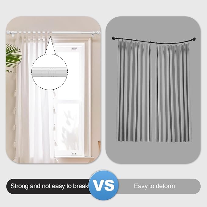 White Curtain Rods for Windows with Brackets,5/8 Inch Diameter Small Curtain Rod Adjustable Set 32 to 90 Inches,Easy Install Drapery Rods
