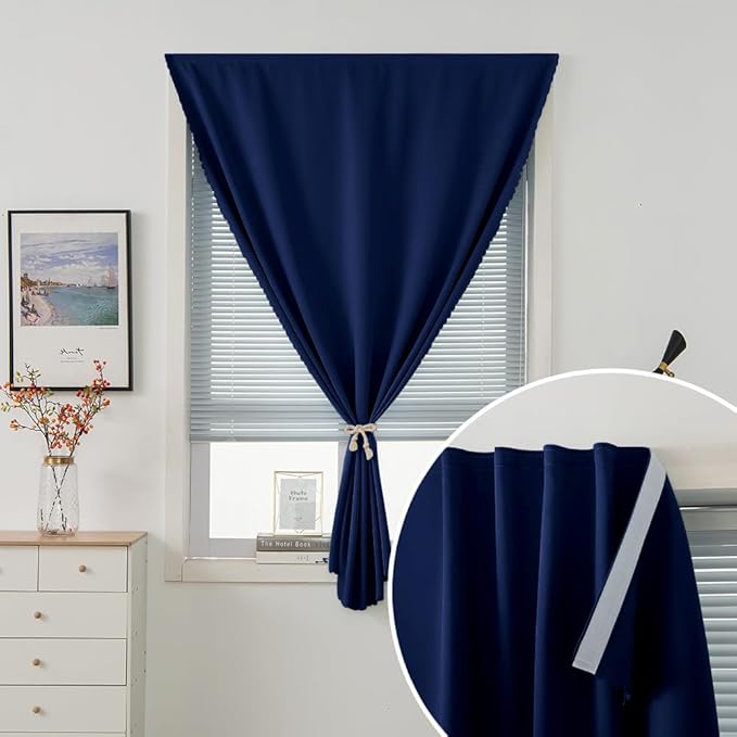 Self Adhesive Portable Blackout Curtains for Bedroom Easy to Install Window Thermal Lnsulated Kitchen Room Darkening Small Window Curtains, 59" W X 96" L, Navy Blue, 1 Panel