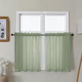 Gwine Sage Green Sheer Curtains 30 Inch Length, Short Light Filtering Voile Small Cafe Kitchen Curtains with Rod Pocket, Short Curtain for Bathroom Window, 42x30 Inch, 2PCS