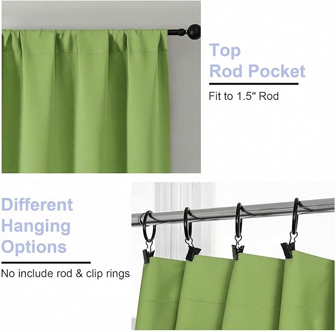 Simplebrand Ava Lime Blackout Curtains for Bedroom 96 Inches Long 2 Panels, Solid Thermal Insulated, Energy Saving Nursery Window Treatment Curtains Blackout Drapes, W40 x L96 Inch, Lime