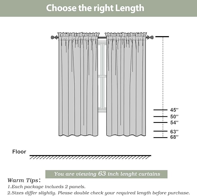OWENIE Gold Sheer Curtains, 63 Inch Length 2 Panels Set, Soft Voile Drapes for Living Room, Bedroom, Rod Pocket, 2pcs, Each 42" W x 63" L
