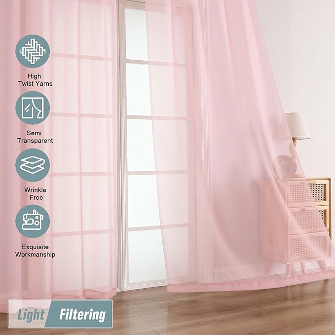 Blush Pink Sheer Curtains for Windows 108 inches Long 2 Panels Set, Soft Lightweight Light Filtering Drapes for Living Room Bedroom, Dual Rod Pocket Sheer Curtains, 2x42Wx108L inches