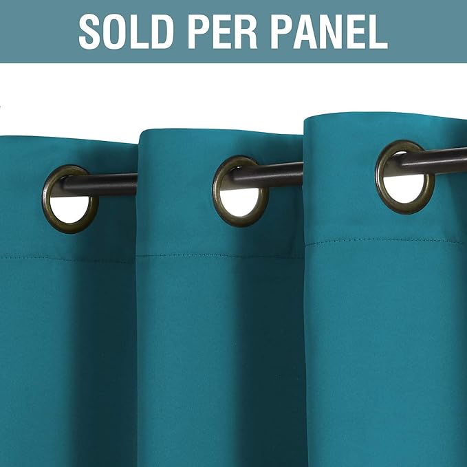 H.VERSAILTEX Blackout Curtain for Living Room Small Window Kitchen Blackout Curtains 45 inch Length Energy Saving Solid Grommet Blackout Drape, One Panel, Turquoise Blue, 52" W x 45" L