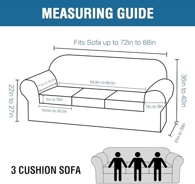 H.VERSAILTEX 4 Piece Stretch Sofa Covers for 3 Cushion Couch Covers for Living Room Furniture Slipcovers (Base Cover Plus 3 Seat Cushion Covers) Upgraded Thicker Jacquard Fabric (Sofa, Navy)