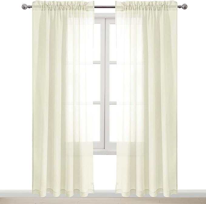 DWCN Ivory Sheer Curtains Semi Transparent Voile Rod Pocket Curtains for Bedroom and Living Room, 52 x 95 inches Long, Set of 2 Panels