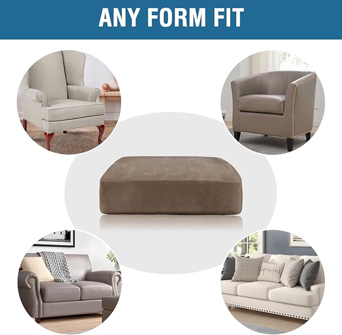 H.VERSAILTEX Velvet Stretch Couch Cushion Cover Plush Cushion Slipcover for Chair Loveseat Sofa Cushion Furniture Protector Seat Cushion Sofa Cover (3 Piece XL Sofa Cushion Covers, Mocha)