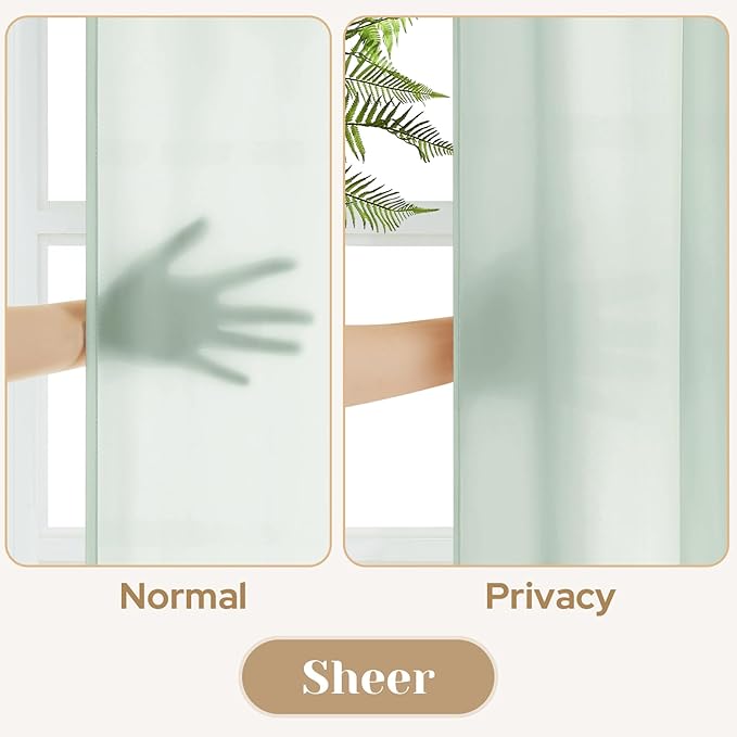 HOMEIDEAS Non-See-Through Sage Green Privacy Sheer Curtains, 30 X 36 Inches Long 2 Panels Sheer Curtains Light Filtering Window Drapes for Bedroom Living Room