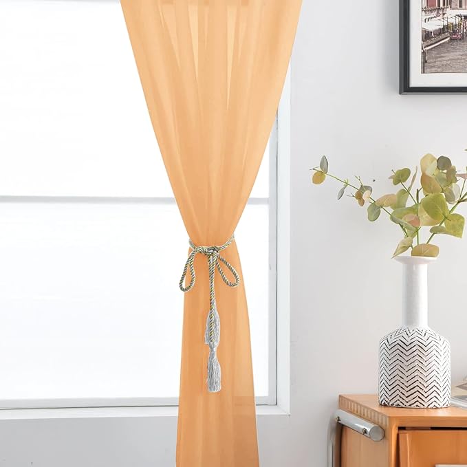 SpaceDresser Sheer Voile Window Treatment Rod Pocket Curtain Panels for Kitchen Bedroom Living Room Drapes Sunlight Filtering Privacy Semi Home Decor Assorted (Beige, 52 W x 45 L)