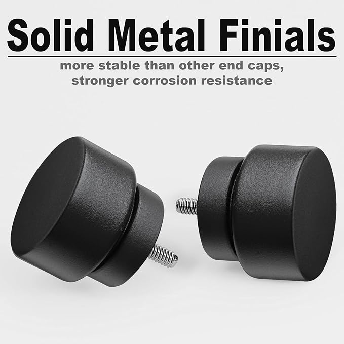 Lootkell Modern Matte Black Curtain Rods for Windows 66 to 120 Adjustable Length Heavy Duty 1" Diameter Window Curtain Rod with Solid Metal Finials for Outdoor Farmhouse Bedroom Kitchen Living Room