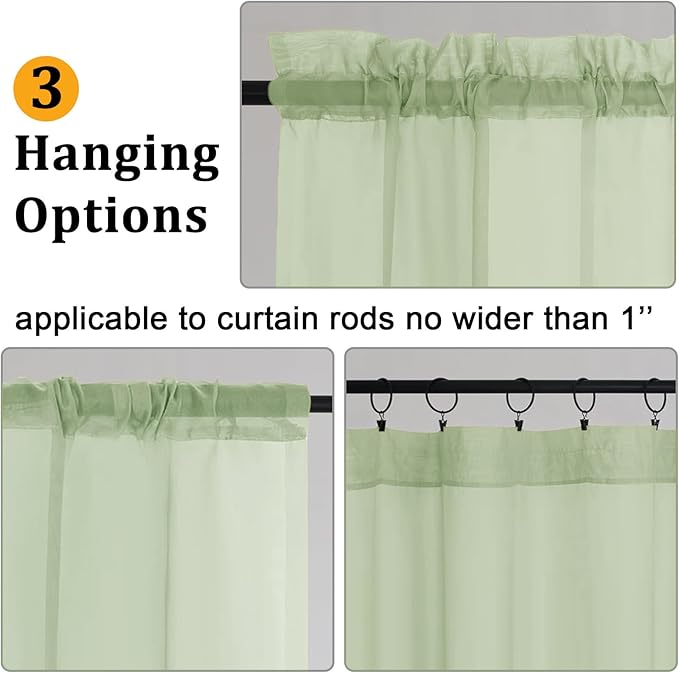 Gwine Light Green Sheer Curtains for Bedroom 54 inches Long 2 Panels, Light Filtering Voile Rod Pocket Curtains, Airy Transparent Sheer Drapes for Living Room, Each 42" Wx54 L